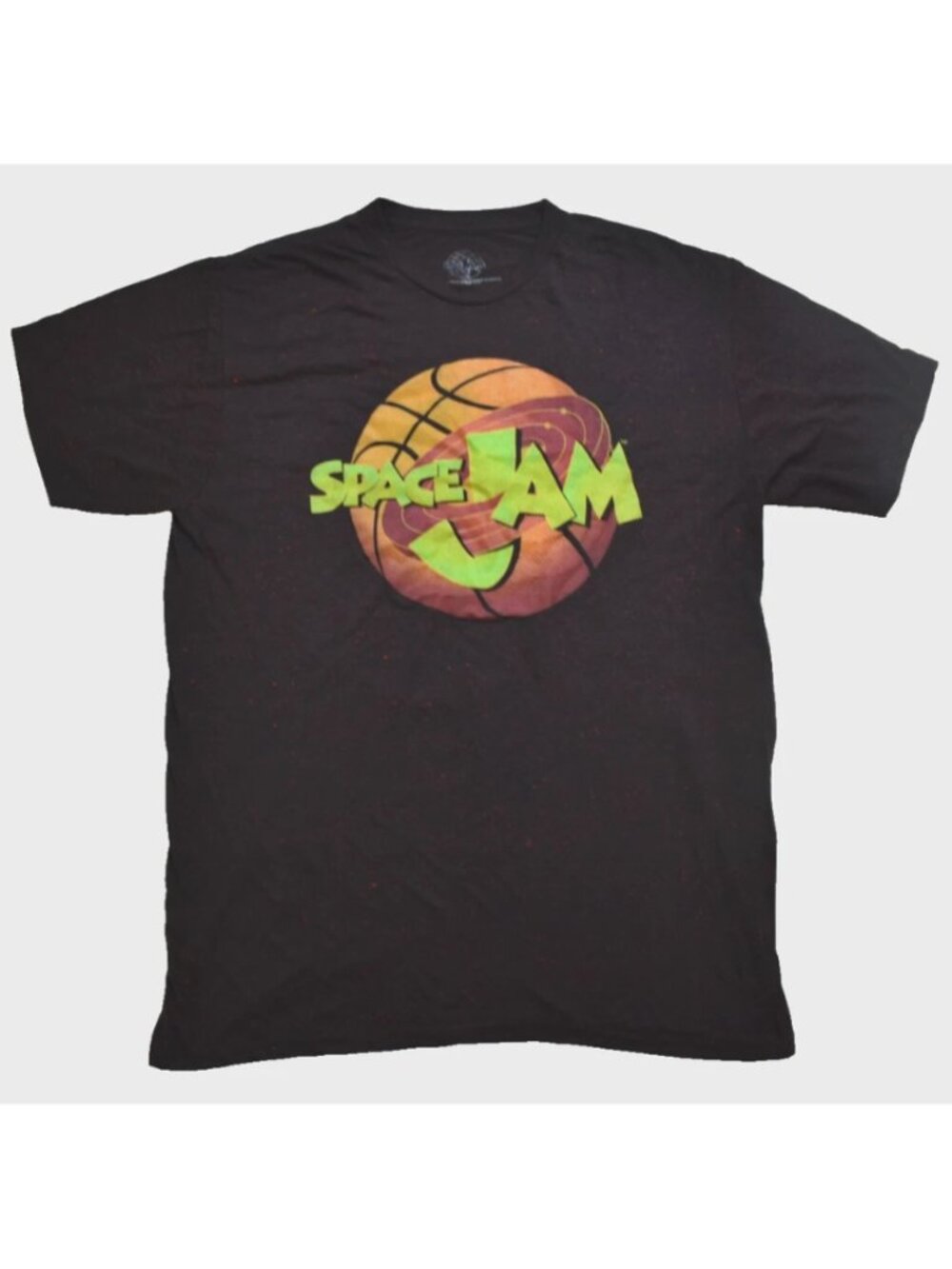 Space Jam Mens Basketball Movie Speckled Black Semi-Burnout Shirt New Large